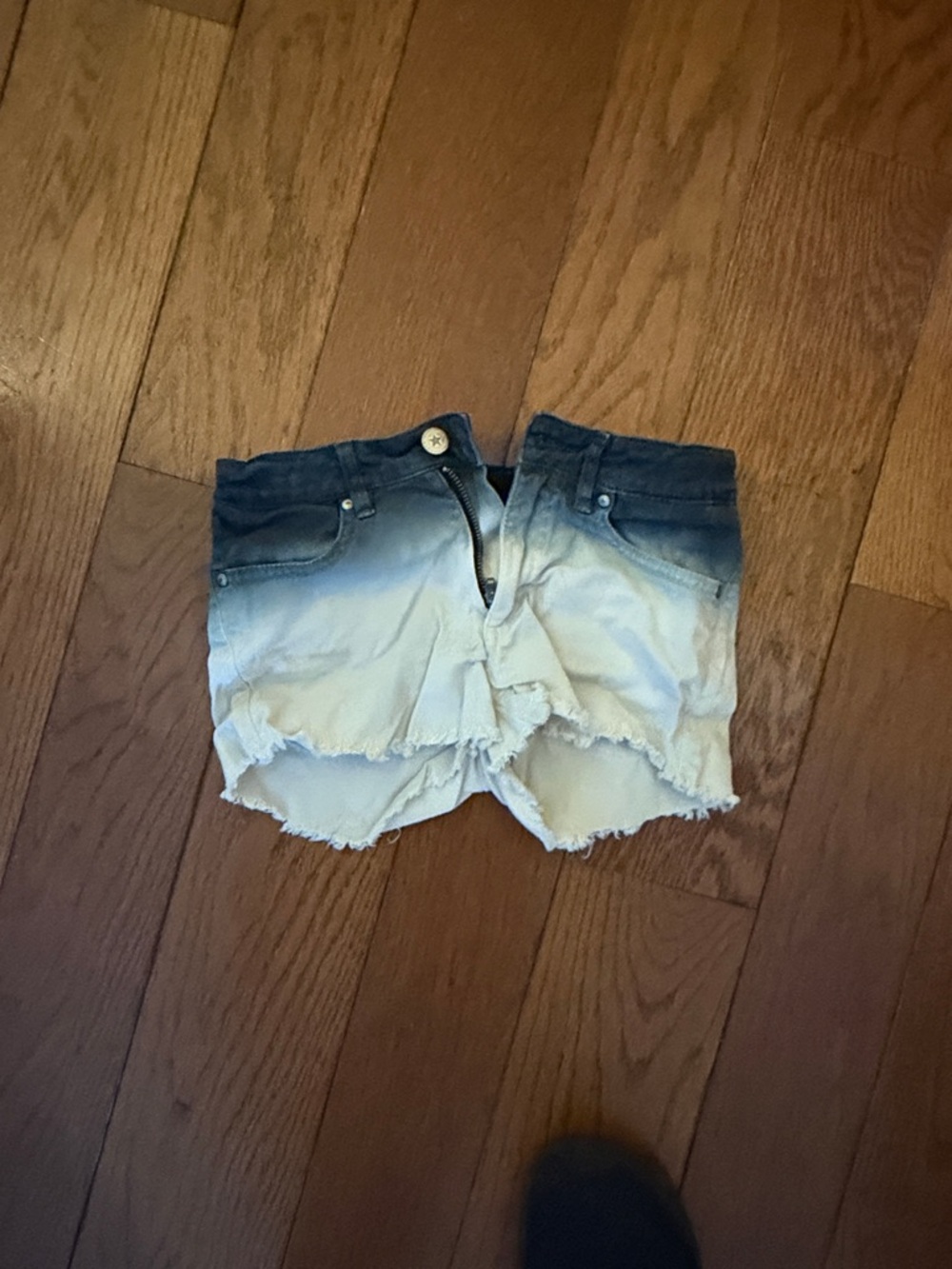 H&M Two-Tone Ombre Denim Cutoff Shorts in Blue and White